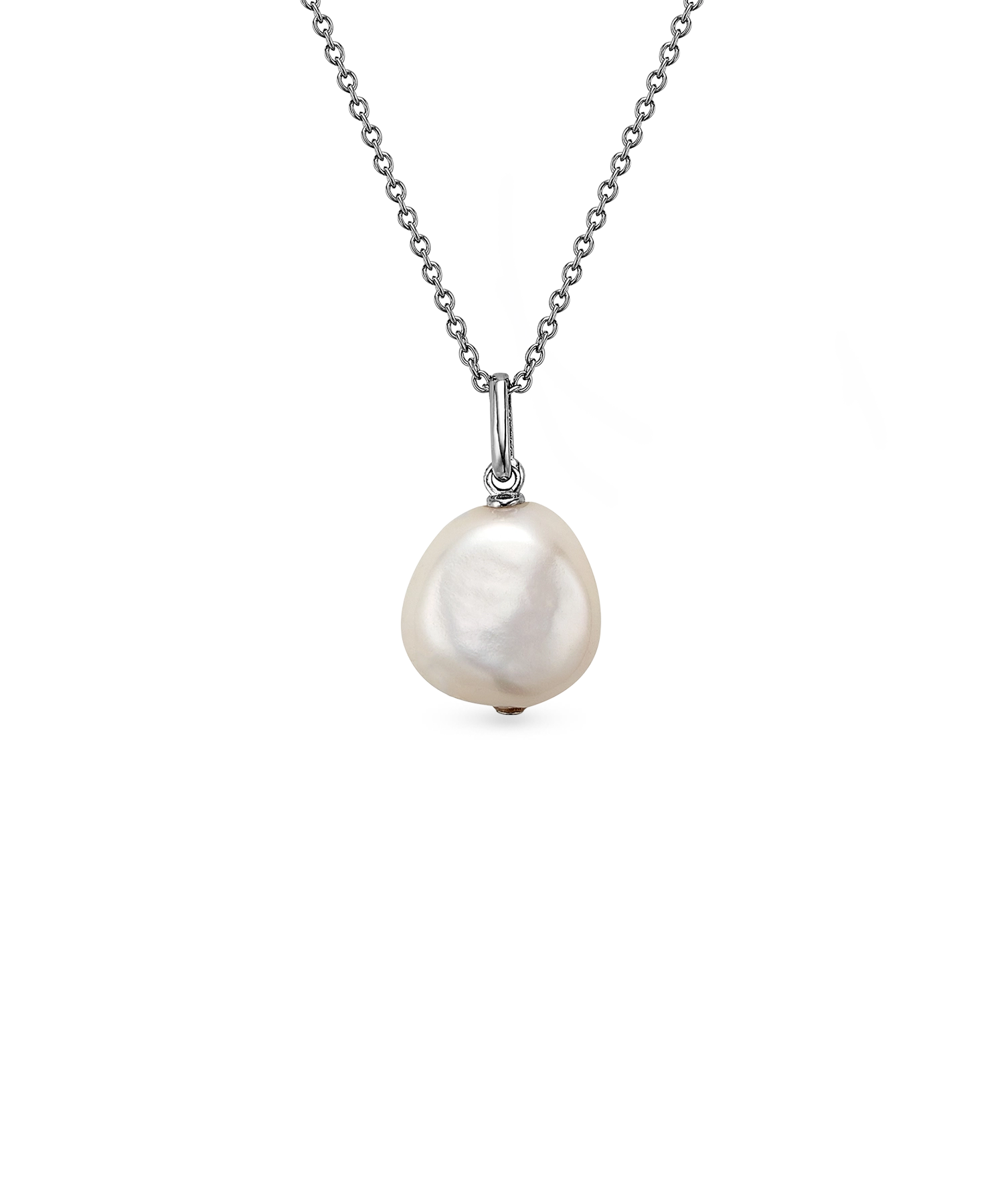 Cara Necklace - 10-11mm white baroque freshwater pearls in sterling silver, 16-18in by Nishi Pearls, studio view