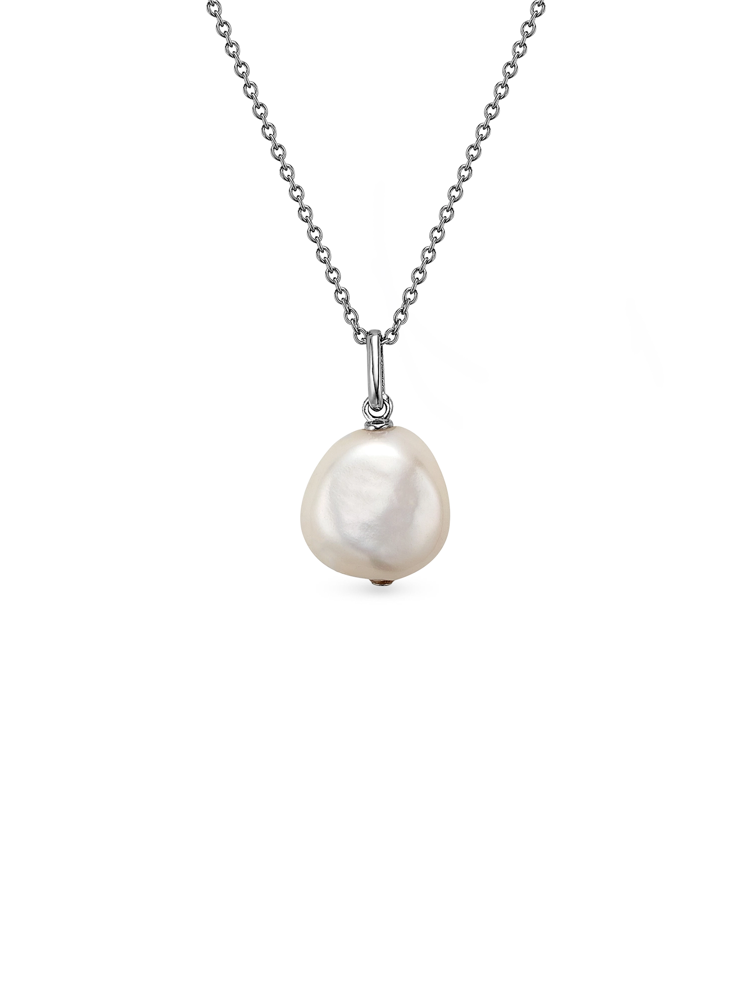 Cara Necklace - 10-11mm white baroque freshwater pearls in sterling silver, 16-18in by Nishi Pearls, studio view