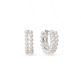 Celia Hoops - 3-4mm white round freshwater pearl earrings in sterling silver by Nishi Pearls, studio view