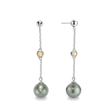 Citrine Earring - mixed-size black Tahitian pearl earrings in sterling silver by Nishi Pearls, studio view