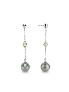 Citrine Earring - mixed-size black Tahitian pearl earrings in sterling silver by Nishi Pearls, studio view