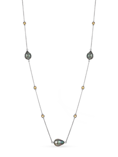 Citrine Necklace - black Tahitian pearl necklace in sterling silver, 38in by Nishi Pearls, studio view