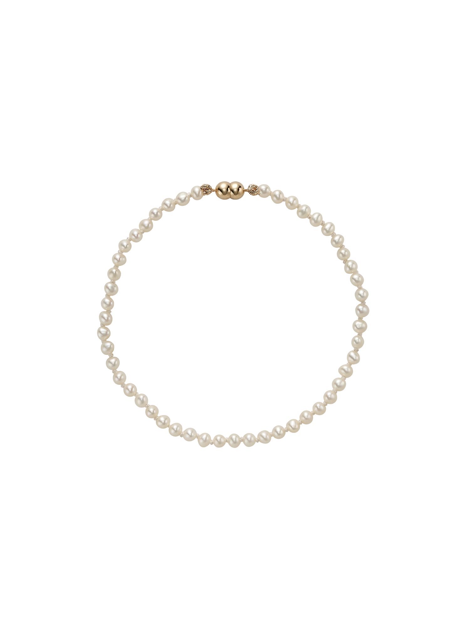 Clique Bracelet - 3-4mm white freshwater pearl magnetic bracelet in 14kt yellow gold by Nishi Pearls, studio view