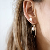 Cosmos Earring - 7-8mm white round freshwater pearl earrings in yellow gold vermeil by Nishi Pearls, worn on a model