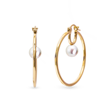 Cosmos Earring - 7-8mm white round freshwater pearl earrings in yellow gold vermeil by Nishi Pearls, studio view