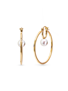 Cosmos Earring - 7-8mm white round freshwater pearl earrings in yellow gold vermeil by Nishi Pearls, studio view