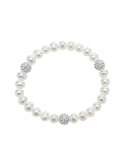 Crystal Bead Bracelet - 6-7mm white freshwater pearl bracelet, stretch fit by Nishi Pearls, studio view