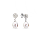 Crystal Bead Earrings - 7-8mm white freshwater pearl earrings in sterling silver by Nishi Pearls, studio view