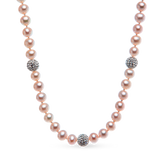 Crystal Bead Necklace - 6-7mm pink freshwater pearl necklace in sterling silver by Nishi Pearls, studio view