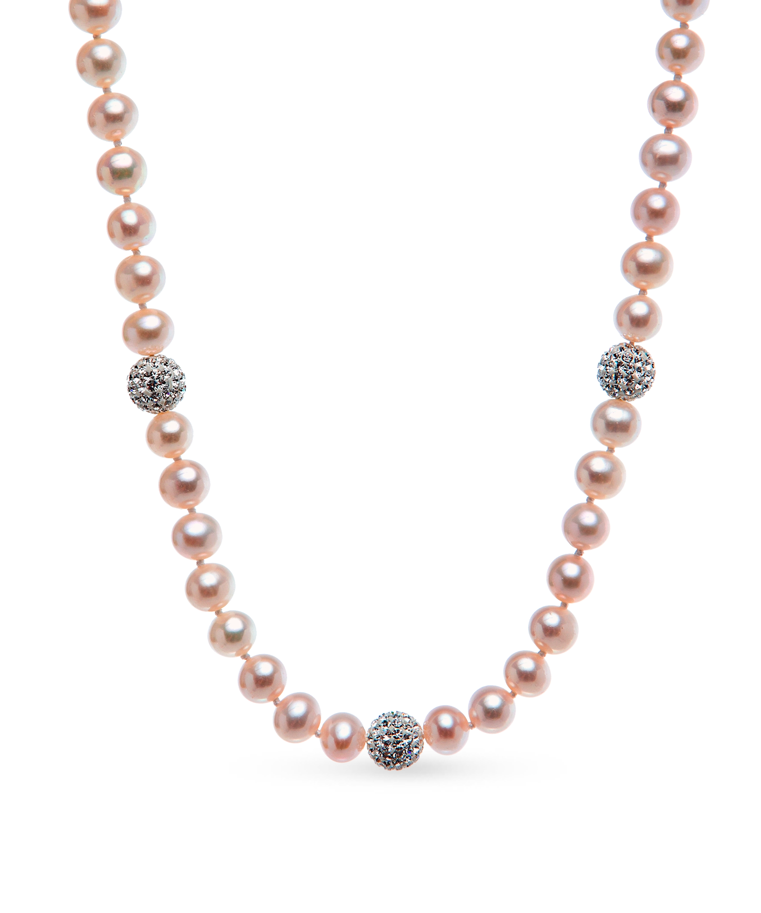 Crystal Bead Necklace - 6-7mm pink freshwater pearl necklace in sterling silver by Nishi Pearls, studio view