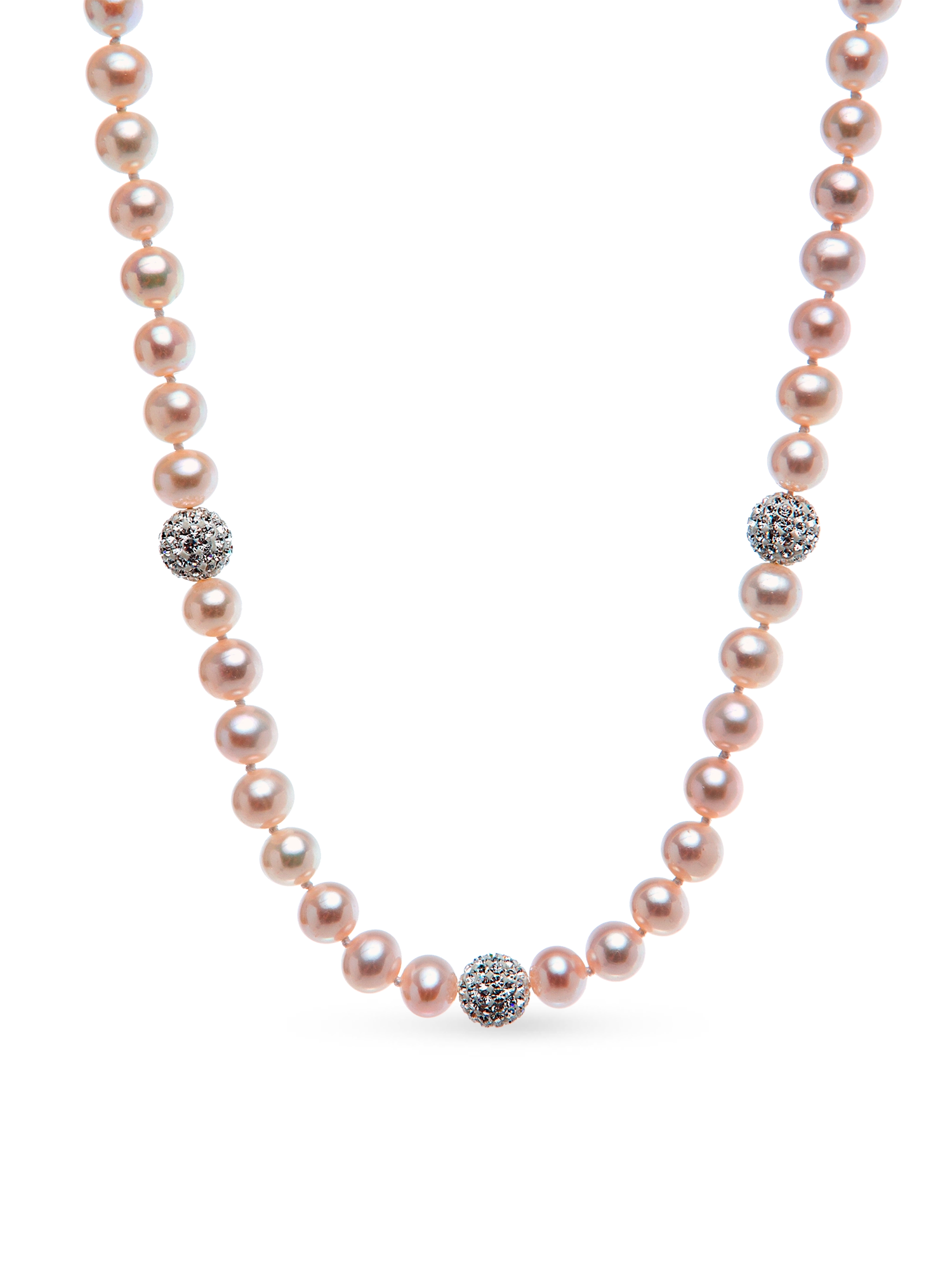 Crystal Bead Necklace - 6-7mm pink freshwater pearl necklace in sterling silver by Nishi Pearls, studio view