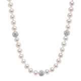Crystal Bead Necklace - 6-7mm white freshwater pearl necklace in sterling silver, 18 inch length by Nishi Pearls
