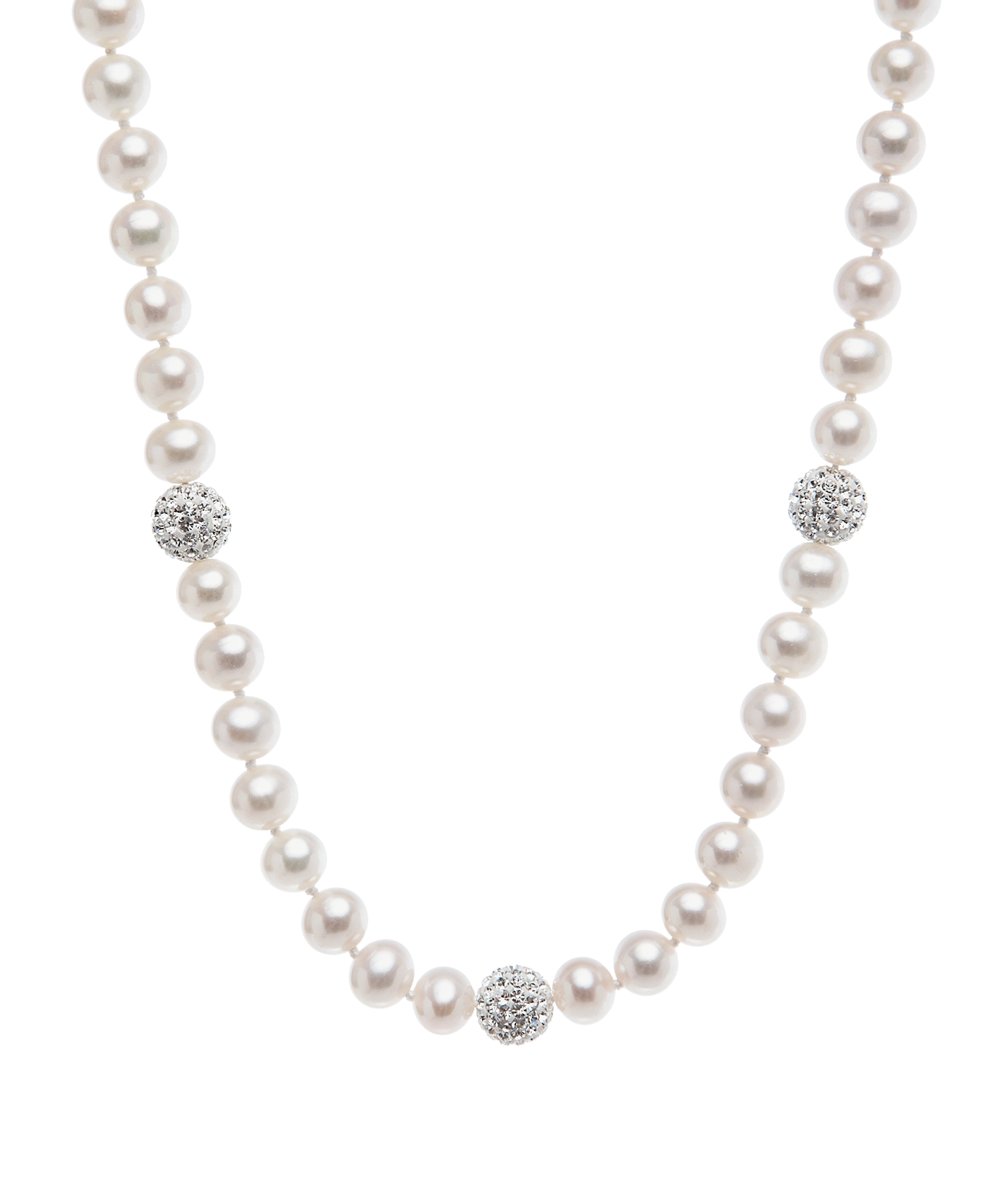 Crystal Bead Necklace - 6-7mm white freshwater pearl necklace in sterling silver, 18 inch length by Nishi Pearls