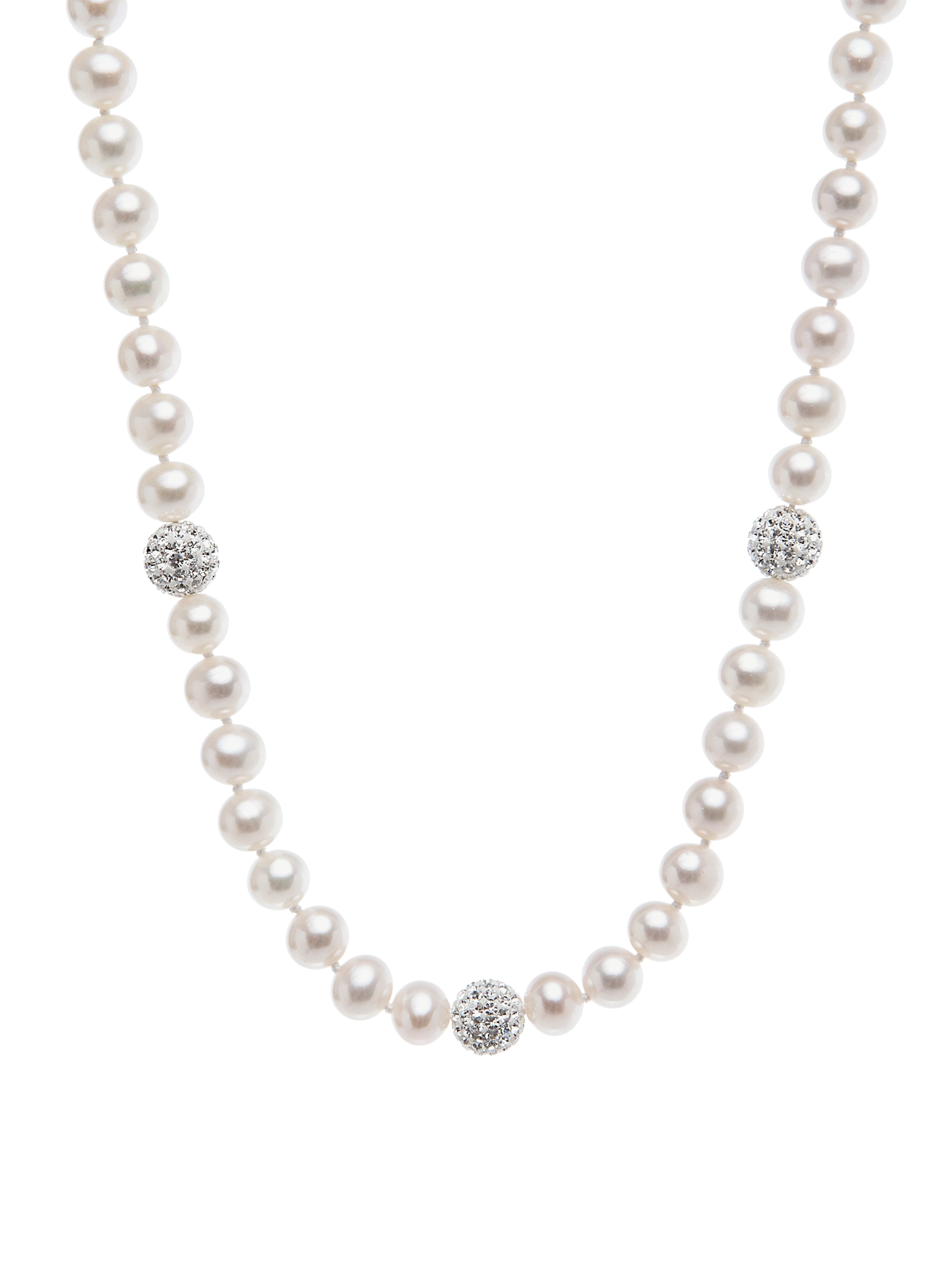 Crystal Bead Necklace - 6-7mm white freshwater pearl necklace in sterling silver, 18 inch length by Nishi Pearls