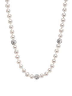 Crystal Bead Necklace - 6-7mm white freshwater pearl necklace in sterling silver, 18 inch length by Nishi Pearls