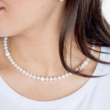 Crystal Bead Necklace - 6-7mm white freshwater pearl necklace in sterling silver by Nishi Pearls, worn on a model