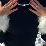Crystal Bead Necklace - white freshwater pearl necklace in sterling silver by Nishi Pearls, worn on a model