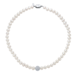 Crystal Bead Necklace - white freshwater pearl necklace in sterling silver by Nishi Pearls, studio view, alternate angle