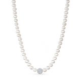 Crystal Bead Necklace - white freshwater pearl necklace in sterling silver by Nishi Pearls, studio view
