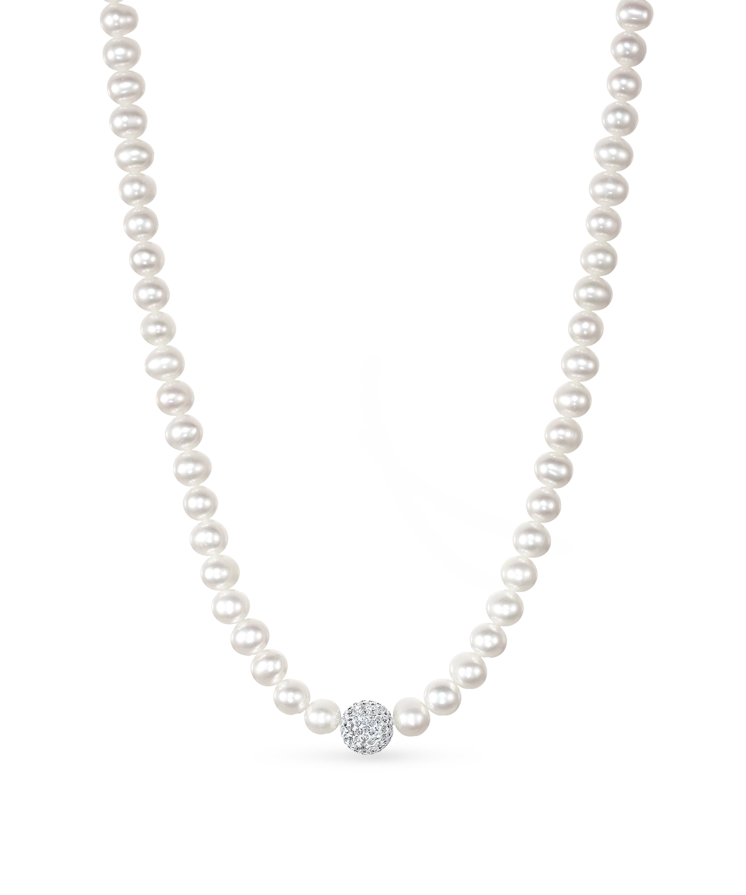 Crystal Bead Necklace - white freshwater pearl necklace in sterling silver by Nishi Pearls, studio view