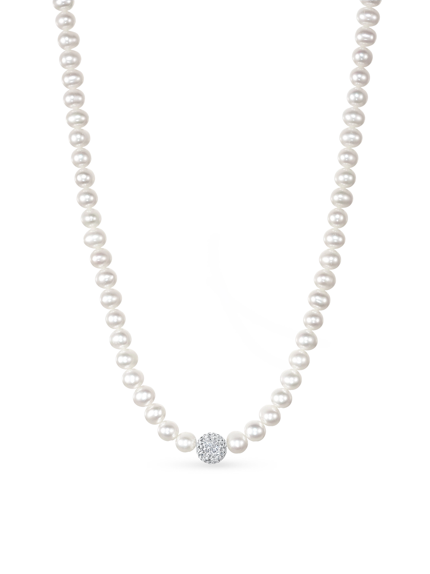 Crystal Bead Necklace - white freshwater pearl necklace in sterling silver by Nishi Pearls, studio view