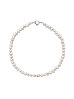 Cyra Bracelet - 3-4mm white freshwater pearl bracelet in sterling silver, 7in by Nishi Pearls, studio view