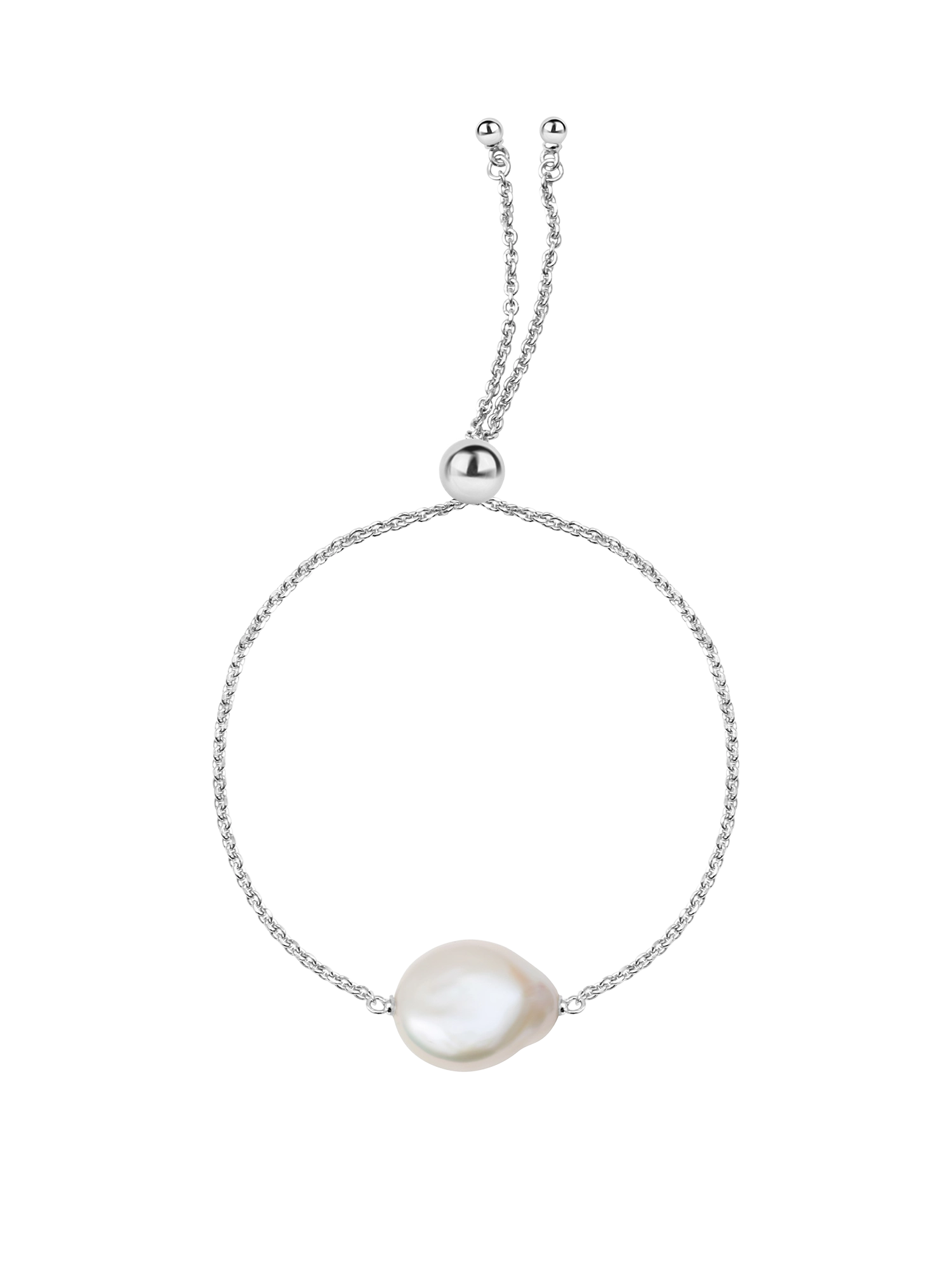 Daisy Bracelet - 14-15mm white baroque freshwater pearls in sterling silver, adjustable by Nishi Pearls, studio view