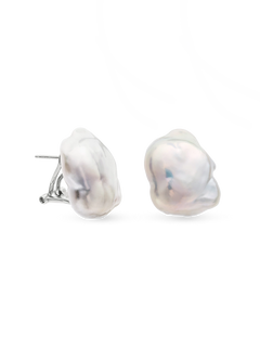 Daisy Earring - 14-15mm white baroque freshwater pearl earrings in sterling silver by Nishi Pearls, studio view