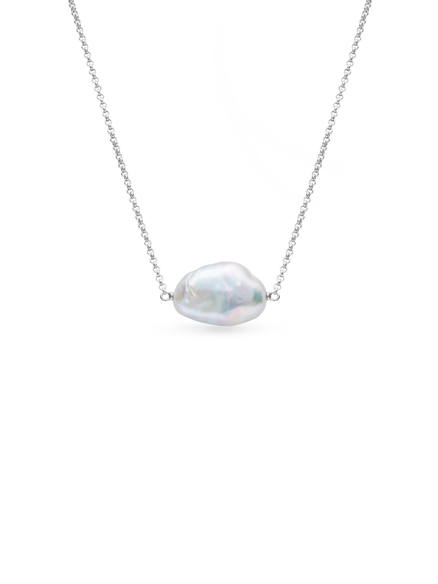 Daisy Necklace - 14-15mm white baroque freshwater pearls in sterling silver, 15-17in by Nishi Pearls, studio view
