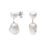 Daliah Earring - mixed-size white baroque freshwater pearl earrings in sterling silver by Nishi Pearls, studio view