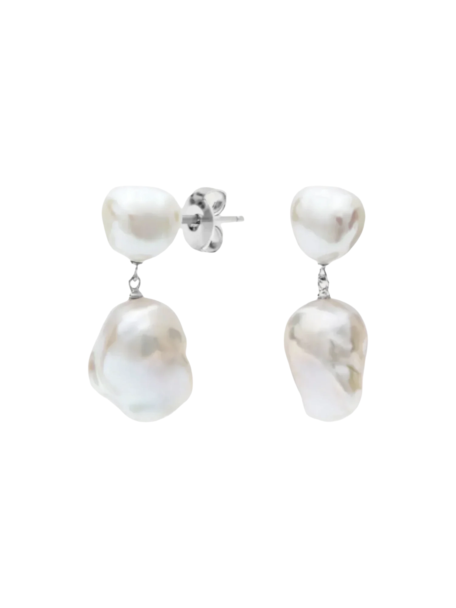 Daliah Earring - mixed-size white baroque freshwater pearl earrings in sterling silver by Nishi Pearls, studio view