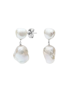 Daliah Earring - mixed-size white baroque freshwater pearl earrings in sterling silver by Nishi Pearls, studio view