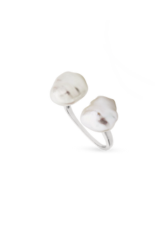 Daphne Opened Ring - 9-10mm white baroque freshwater pearl ring in sterling silver by Nishi Pearls, studio view