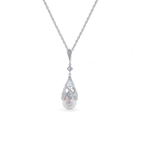 Deco Lux Necklace - 8-9mm white freshwater pearls in sterling silver with white topaz, 16.5-18in by Nishi Pearls, studio view