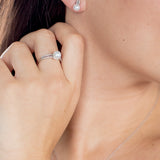 Diamond Mini Bar Ring - 7-8mm white round freshwater pearl ring in 10kt white gold by Nishi Pearls, worn on a model