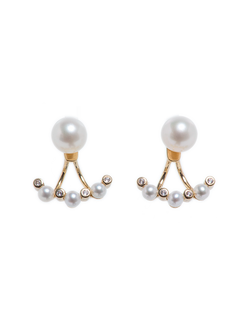 Gold Bead Ear Jacket - mixed-size white round freshwater pearl earrings in yellow gold vermeil by Nishi Pearls, studio view