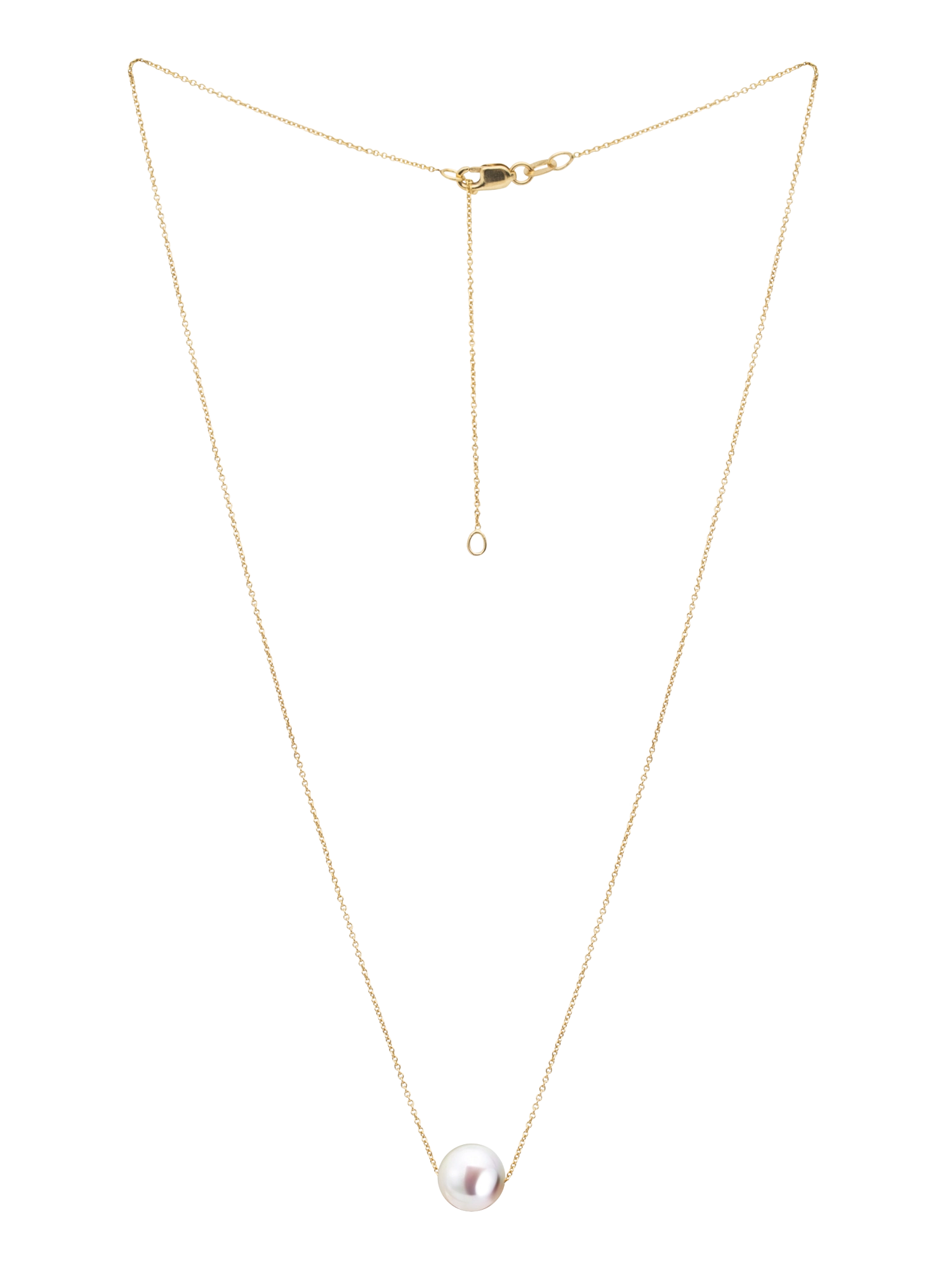 Gold Chain Necklace - 8-9mm white freshwater pearls in 14kt yellow gold, 16.5-18.5in by Nishi Pearls, studio alternate angle