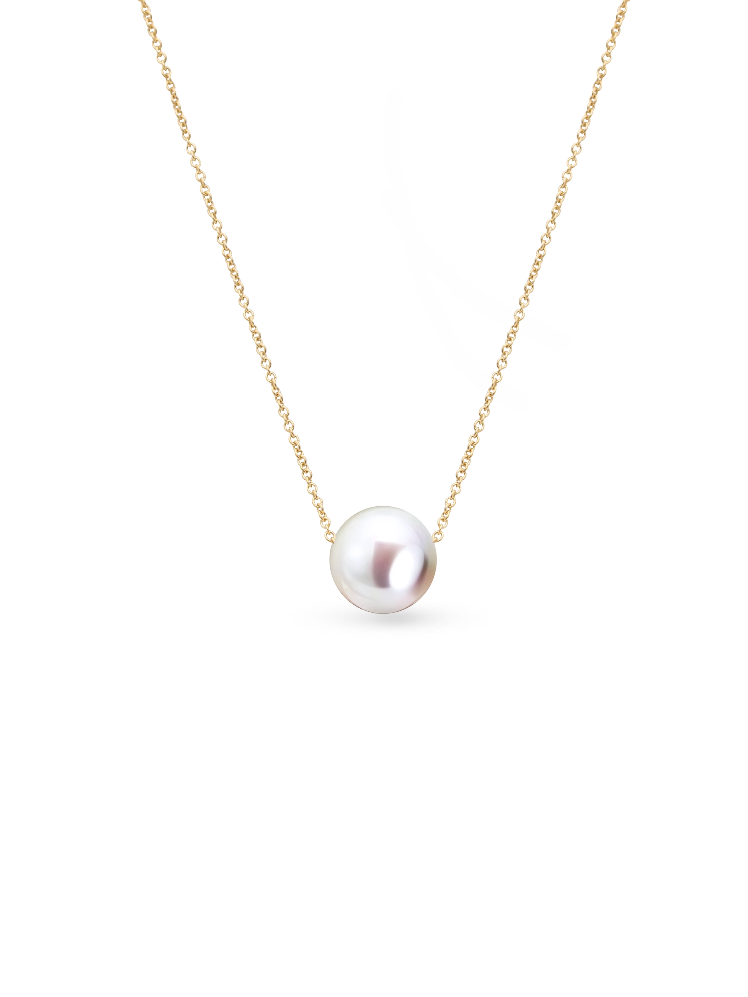 Gold Chain Necklace - 8-9mm white freshwater pearls in 14kt yellow gold, 16.5-18.5in by Nishi Pearls, studio view