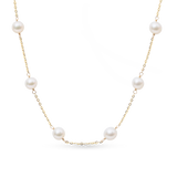 Gold Path Necklace - 6-7mm white freshwater pearls in 14kt yellow gold, 17.5-18in by Nishi Pearls, studio view