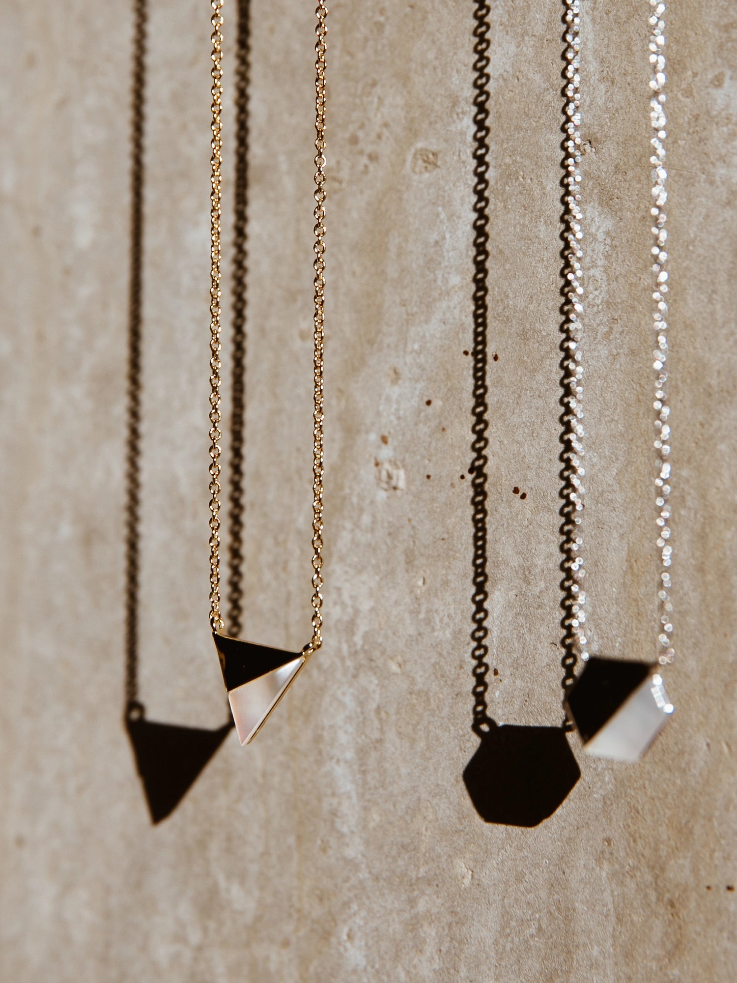 Golden Hour Necklace - white mother-of-pearl, yellow gold vermeil, 16.5-18in by Nishi Pearls, styled flat lay