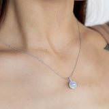 Halo Necklace - 6-7mm white freshwater pearl necklace in sterling silver with topaz, 18in by Nishi Pearls, worn on a model