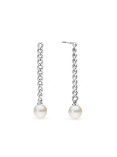 Harley Earring - 7-8mm white freshwater pearl earrings in sterling silver by Nishi Pearls, studio view