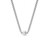 Harley Necklace - 7-8mm white freshwater pearl necklace in sterling silver, 15-17in by Nishi Pearls, studio view