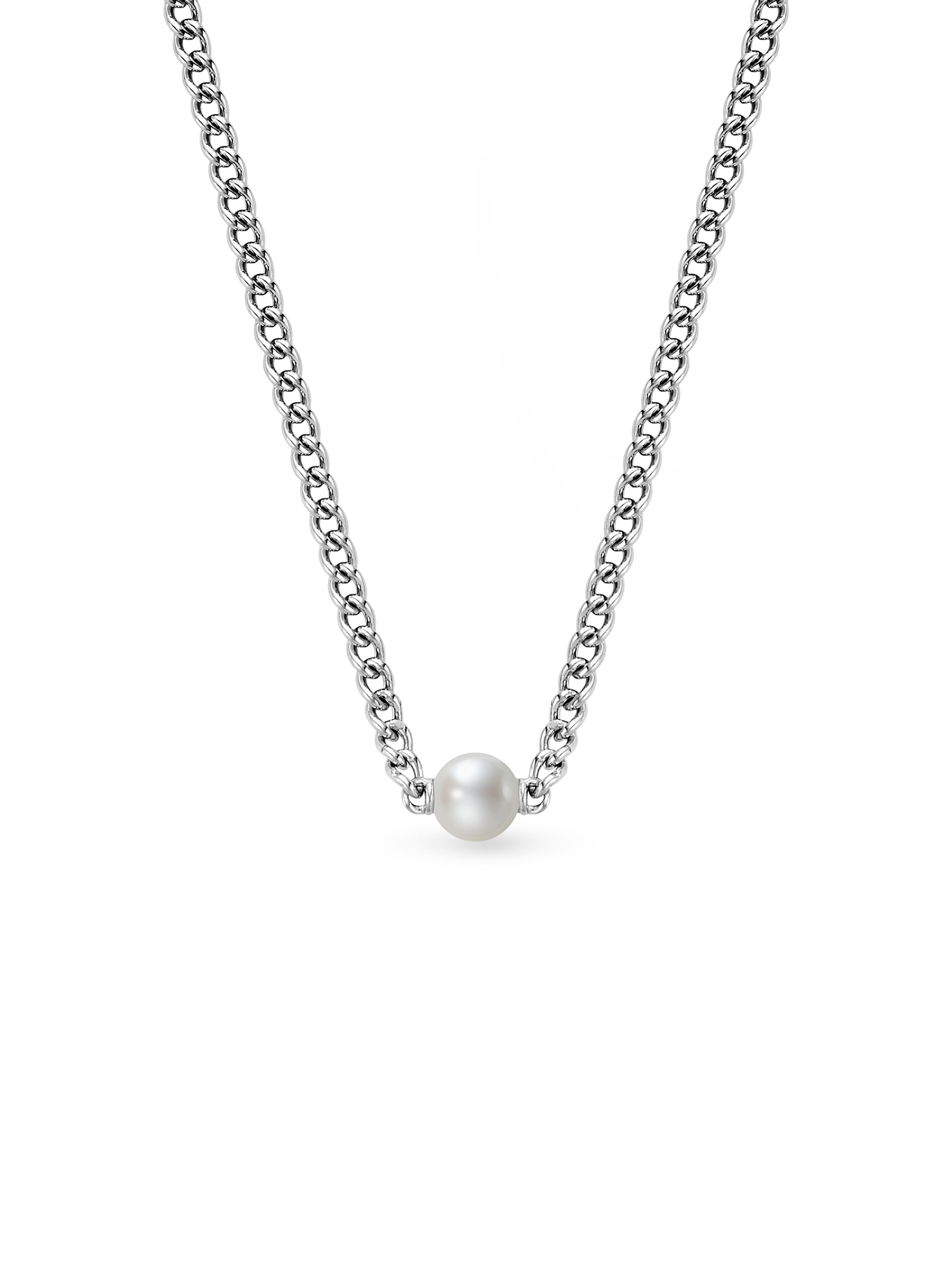 Harley Necklace - 7-8mm white freshwater pearl necklace in sterling silver, 15-17in by Nishi Pearls, studio view