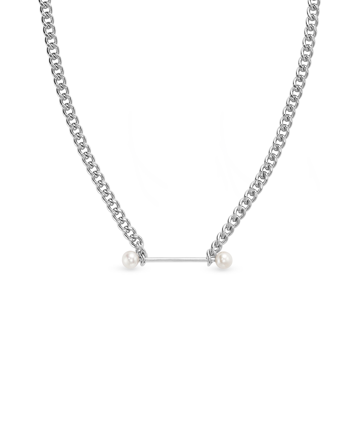 Harlow Necklace - 6-7mm white round freshwater pearl necklace in sterling silver, 16in by Nishi Pearls, studio view