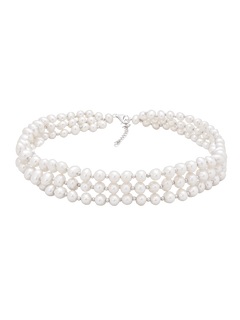 Helen Choker - 5-6mm white freshwater pearl necklace in sterling silver with chain extender by Nishi Pearls, studio view