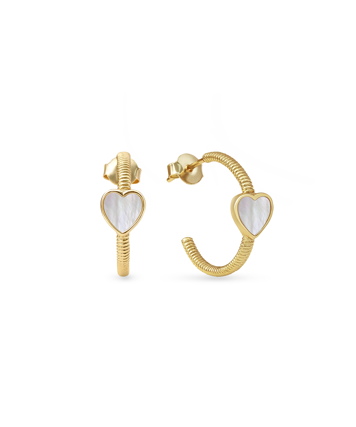 Hera Earring - white mother-of-pearl earrings in yellow gold vermeil by Nishi Pearls, studio view