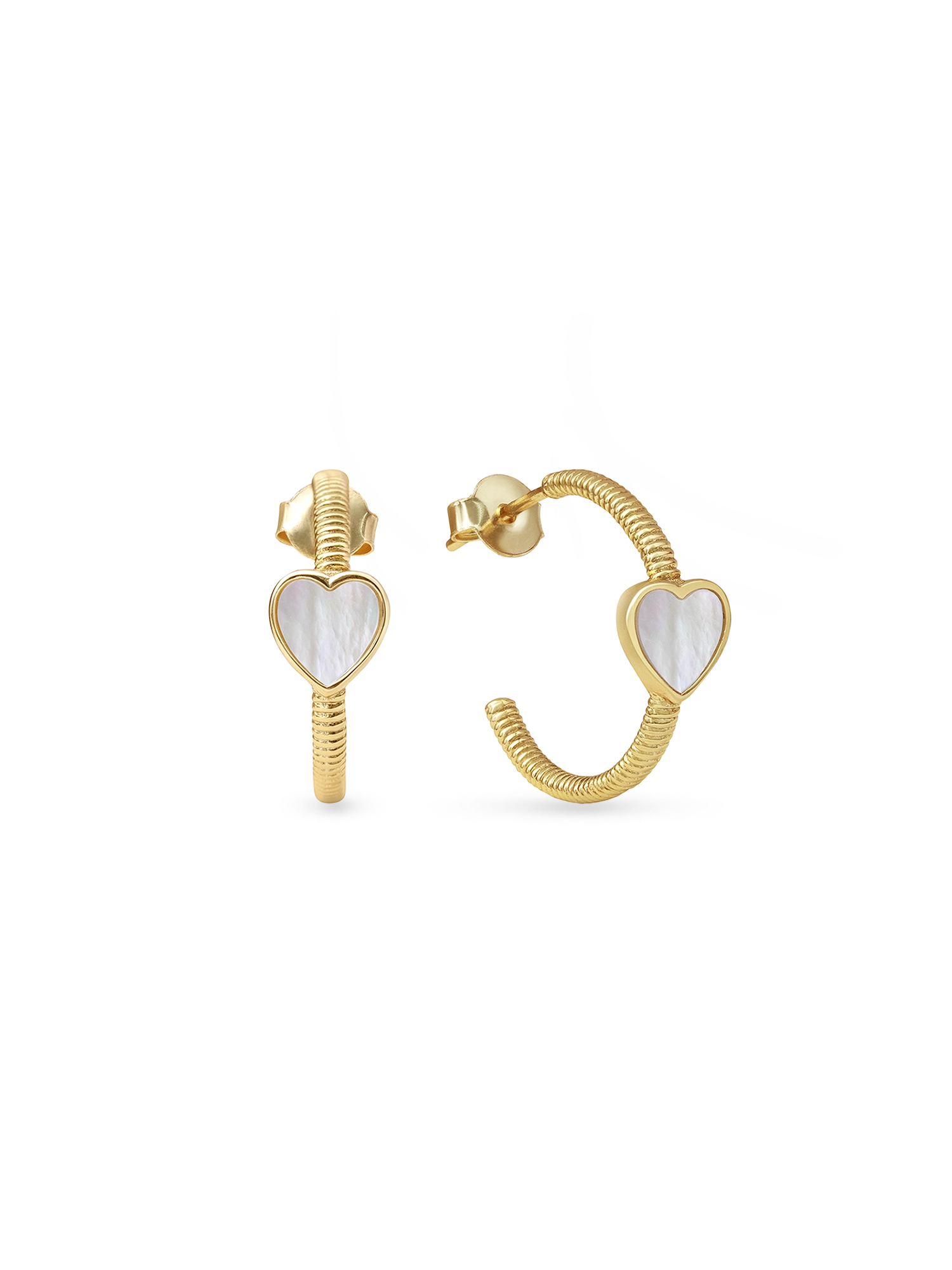 Hera Earring - white mother-of-pearl earrings in yellow gold vermeil by Nishi Pearls, studio view