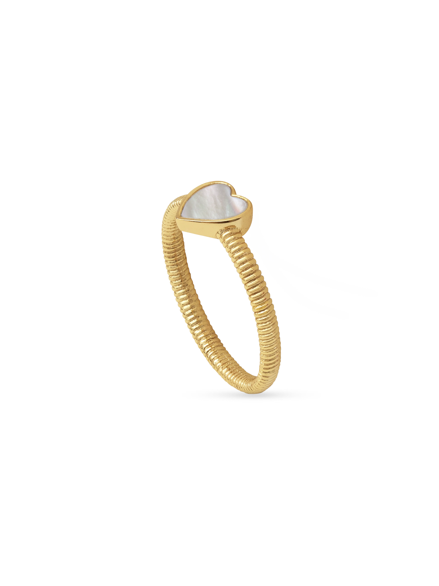 Hera Ring - white mother-of-pearl ring in yellow gold vermeil by Nishi Pearls, studio view