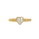 Hera Ring - white mother-of-pearl ring in yellow gold vermeil by Nishi Pearls, studio view, alternate angle